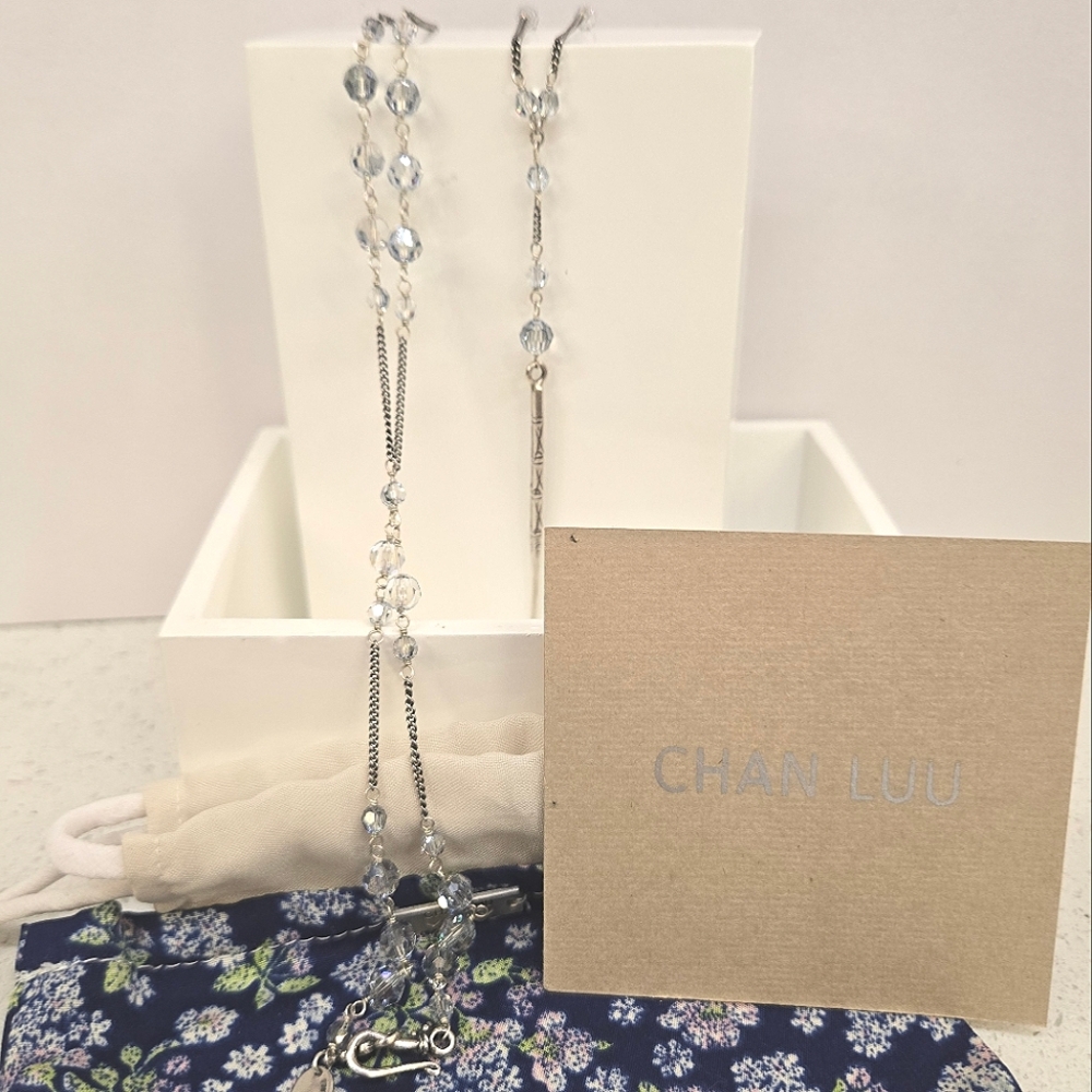 Chan Luu Long Sterling Silver and Crystal Lariat Necklace
